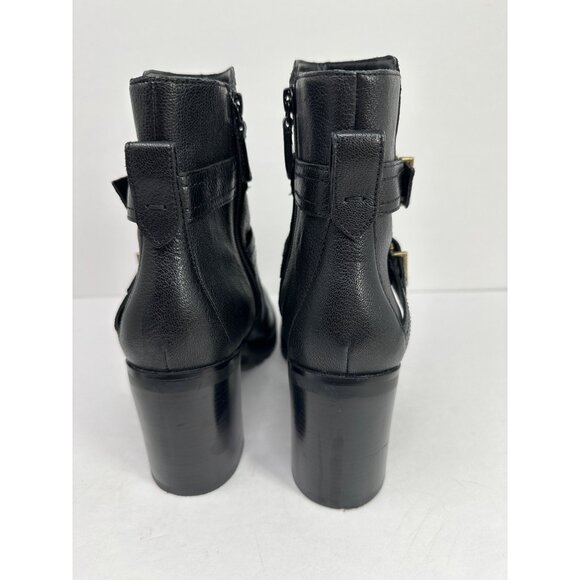 Cole Haan Foster Size 9.5 Leather Double Buckle Block Heel Booties Zip - Picture 4 of 9